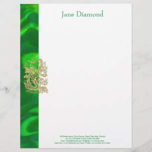 Embossed Gold Dragon on Green Satin Print Customized Letterhead