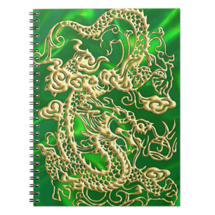 Embossed Gold Dragon on Green Satin print Notebook