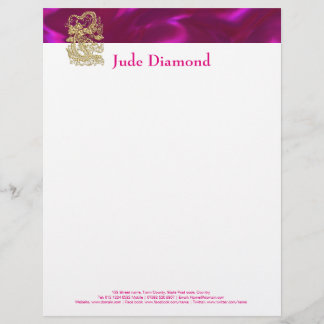 Embossed Gold Dragon on Magenta Satin Personalised Letterhead
