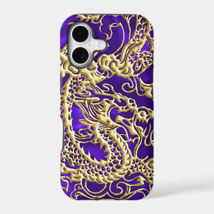 Embossed Gold Dragon on Purple Satin Print