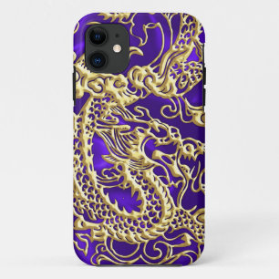 Embossed Gold Dragon on Purple Satin Print Case-Mate iPhone Case
