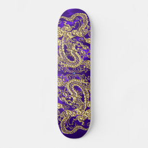 Embossed Gold Dragon on Purple Satin Print Skateboard