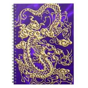 Embossed Gold Dragon on Purple Satin Print Spiral Notebook