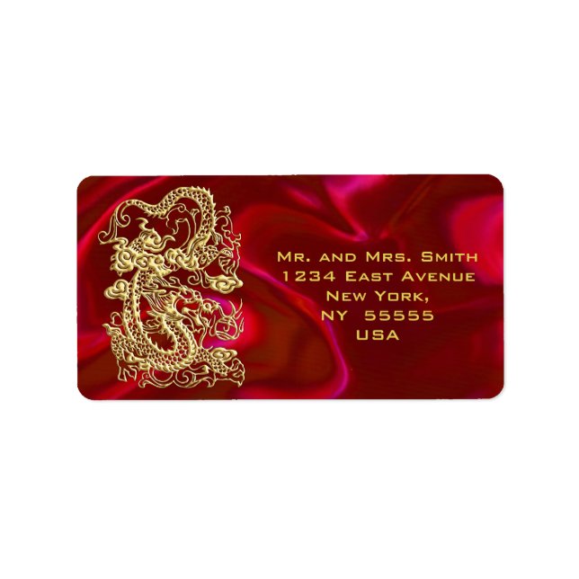 Embossed Gold Dragon on Red Satin Print Label (Front)
