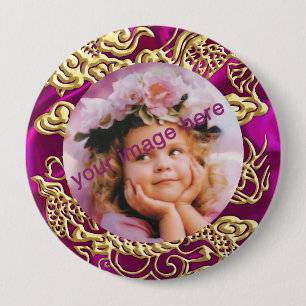 Embossed Gold Dragon on Red Satin Textured Print 10 Cm Round Badge