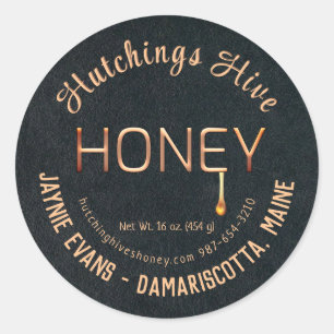 Embossed Gold Dripping Honey Copper Script Classic Round Sticker