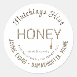 Embossed Gold Dripping Honey Dark Gold Script  Classic Round Sticker