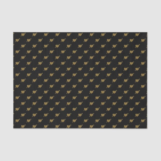 Embossed Gold Hearts-BLACK TISSUE WRAP PAPER (Front)