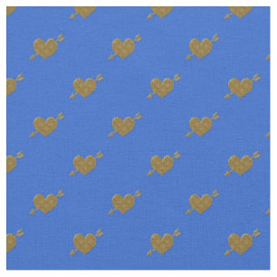 Embossed Gold Hearts Fabric-Blue Style 1 Fabric