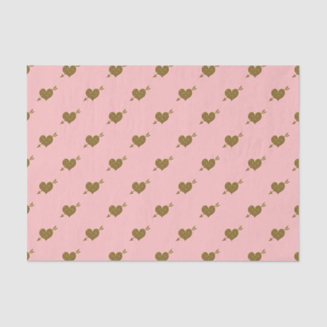Embossed Gold Hearts-Lt PINK TISSUE WRAPPING PAPER (Front)