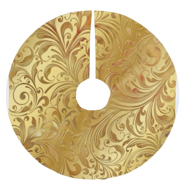 Embossed Gold Pattern Brushed Polyester Tree Skirt (Front)