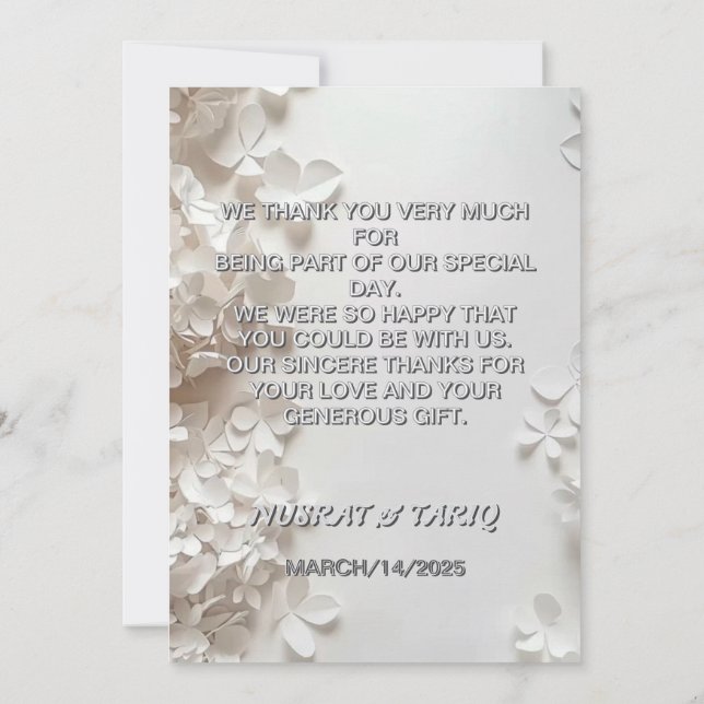 Embossed Grey Floral Texture Thank You Wedding  Invitation (Back)