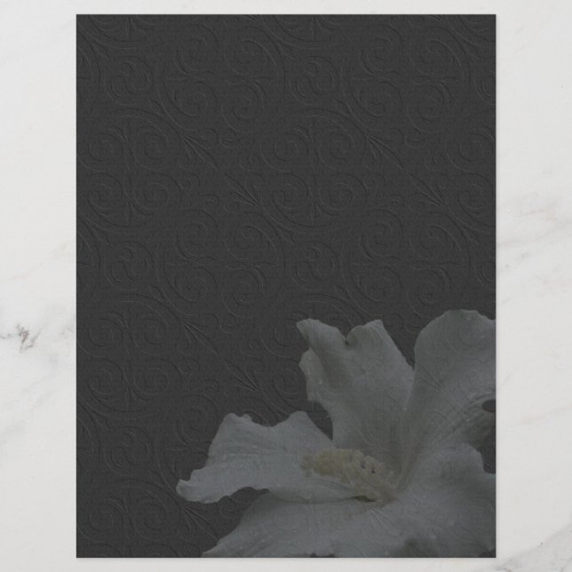 Embossed Hibiscus Black Floral Scrapbook Paper (Front)