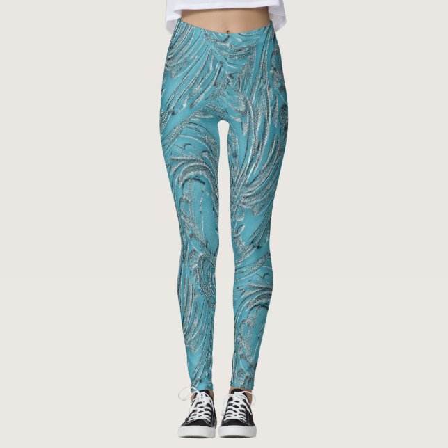 Embossed In Teal Leggings (Front)