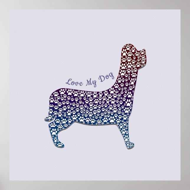 Embossed Indigo Gradient Paw Print Dog Outline (Front)