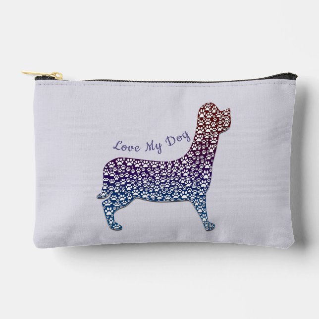 Embossed Indigo Gradient Paw Print Dog Outline Accessory Pouch (Front)
