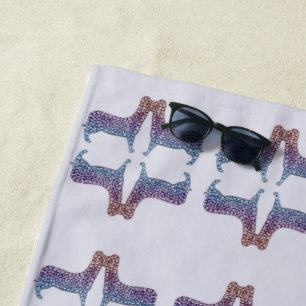 Embossed Indigo Gradient Paw Print Dog Outline Beach Towel