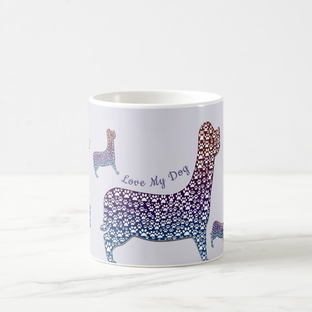 Embossed Indigo Gradient Paw Print Dog Outline Coffee Mug (Center)