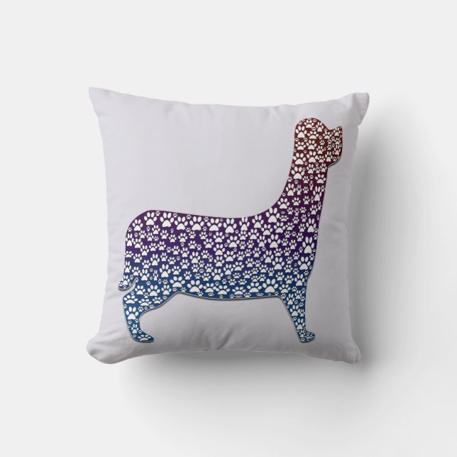 Embossed Indigo Gradient Paw Print Dog Outline Cushion (Front)