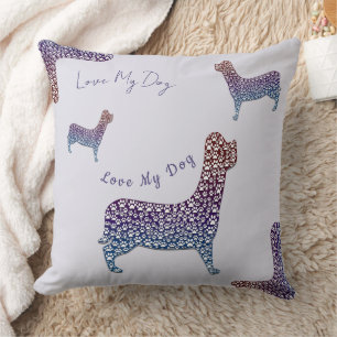Embossed Indigo Gradient Paw Print Dog Outline Cushion