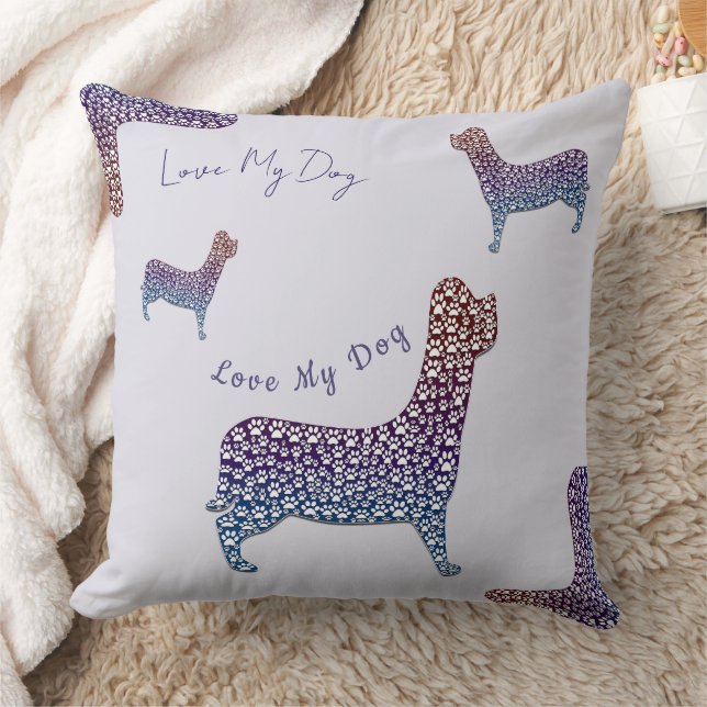 Embossed Indigo Gradient Paw Print Dog Outline Cushion (Blanket)