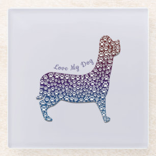 Embossed Indigo Gradient Paw Print Dog Outline Glass Coaster