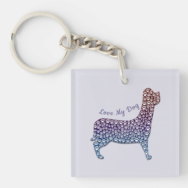 Embossed Indigo Gradient Paw Print Dog Outline Key Ring (Front)