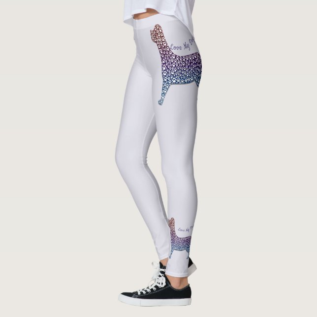 Embossed Indigo Gradient Paw Print Dog Outline Leggings (Left)