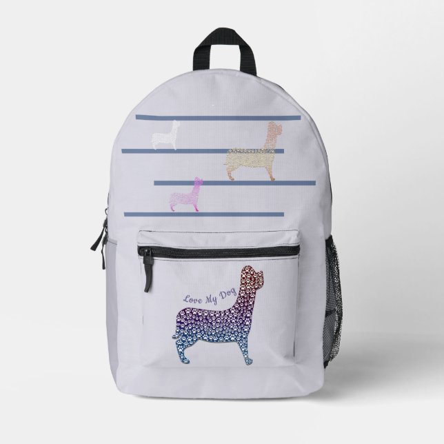 Embossed Indigo Gradient Paw Print Dog Outline Printed Backpack (Front)