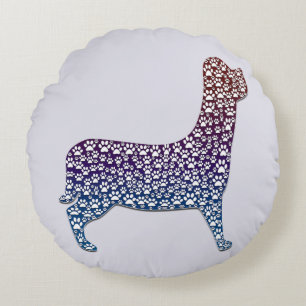 Embossed Indigo Gradient Paw Print Dog Outline Round Cushion