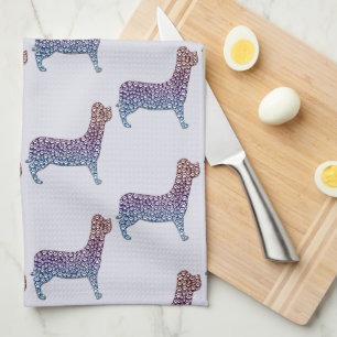 Embossed Indigo Gradient Paw Print Dog Outline Tea Towel