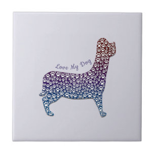 Embossed Indigo Gradient Paw Print Dog Outline Tile