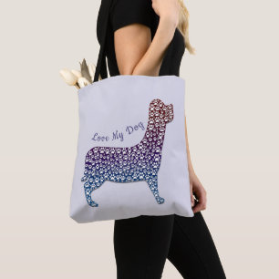 Embossed Indigo Gradient Paw Print Dog Outline Tote Bag