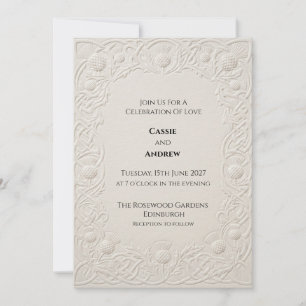 Embossed Ivory Celtic Thistle Wedding Invitation
