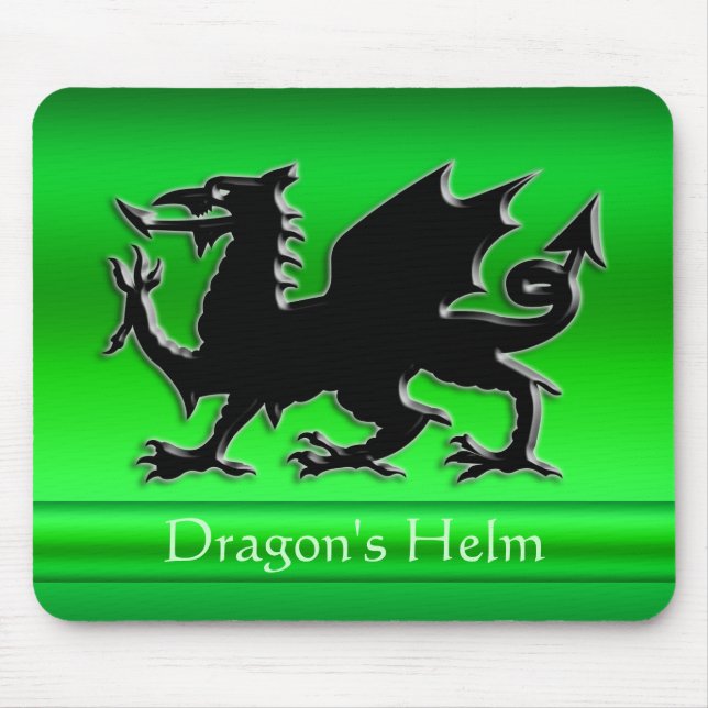 Embossed-look Black Dragon on green chrome-effect Mouse Pad (Front)