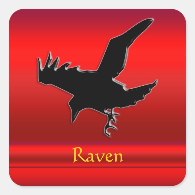 Embossed-look black Raven on red chrome-effect Square Sticker (Front)