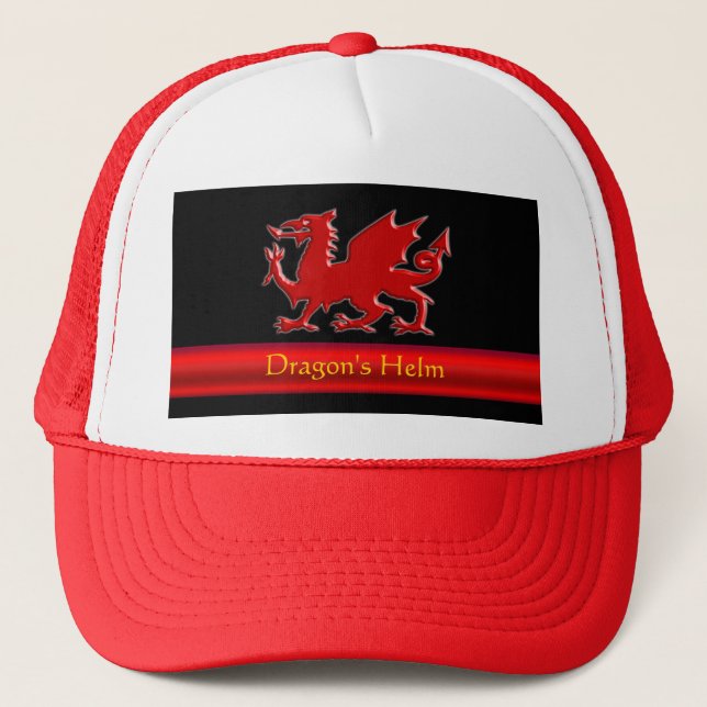 Embossed-look Dragon with red chrome-effect stripe Trucker Hat (Front)