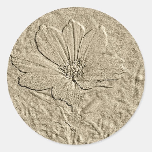Embossed Look Gold Cosmos Flower Classic Round Sticker (Front)