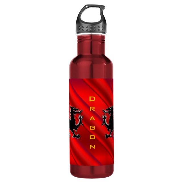 Embossed-look Red Dragon on red chrome-effect 710 Ml Water Bottle (Front)