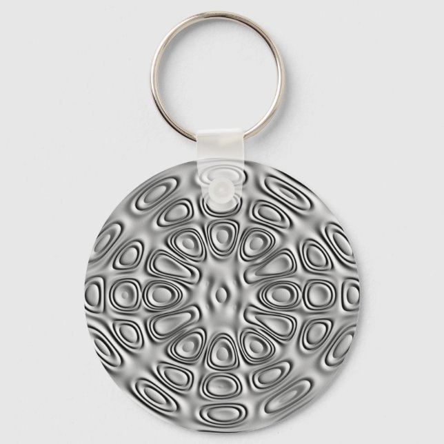 Embossed Look Silver Grey Metal Sand Flower Key Ring (Front)