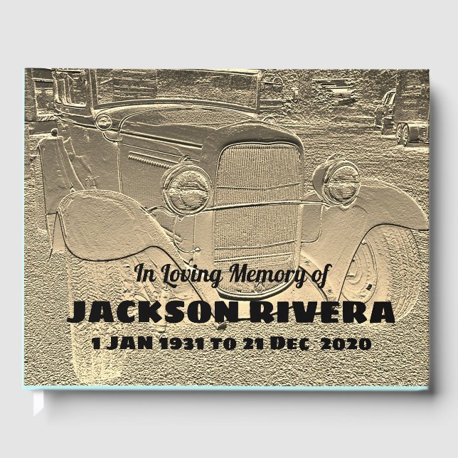 Embossed Metal Look Classic Car Memorial Guest Book (Front)