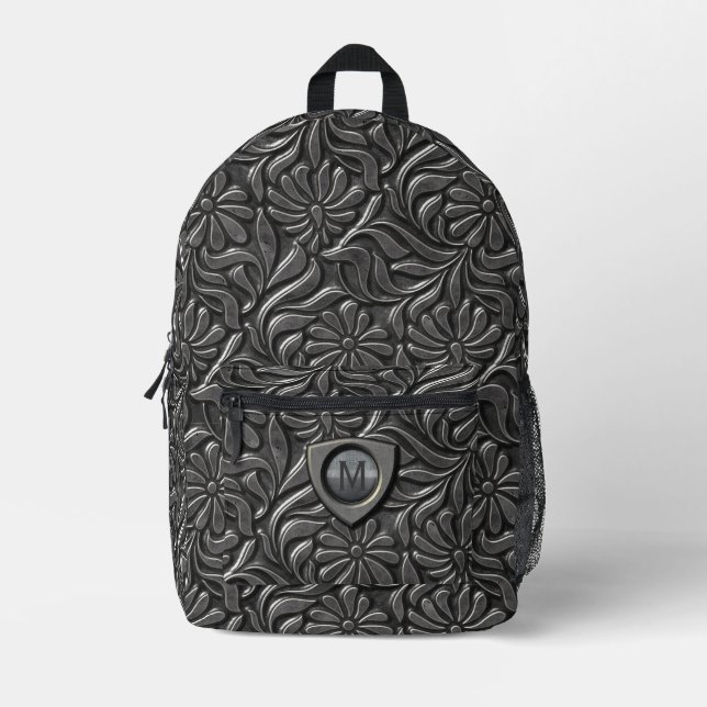 Embossed Metal Shield Monogram ID139 Printed Backpack (Front)