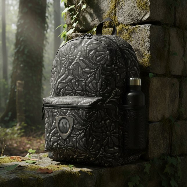 Embossed Metal Shield Monogram ID139 Printed Backpack (Creator Uploaded)