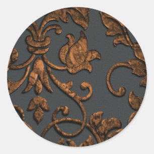 Embossed Metallic Damask, Copper Classic Round Sticker