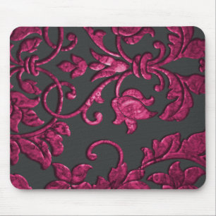 Embossed Metallic Damask, Magenta Mouse Pad