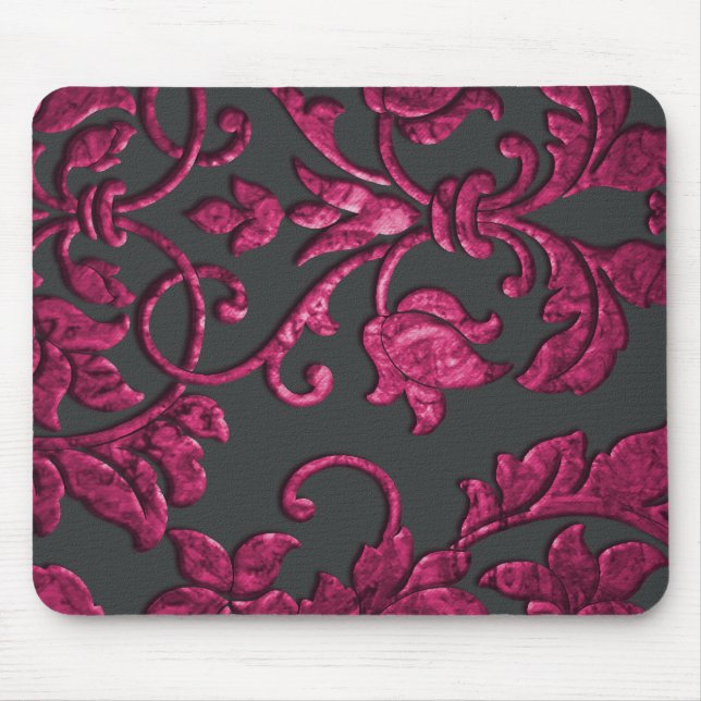 Embossed Metallic Damask, Magenta Mouse Pad (Front)
