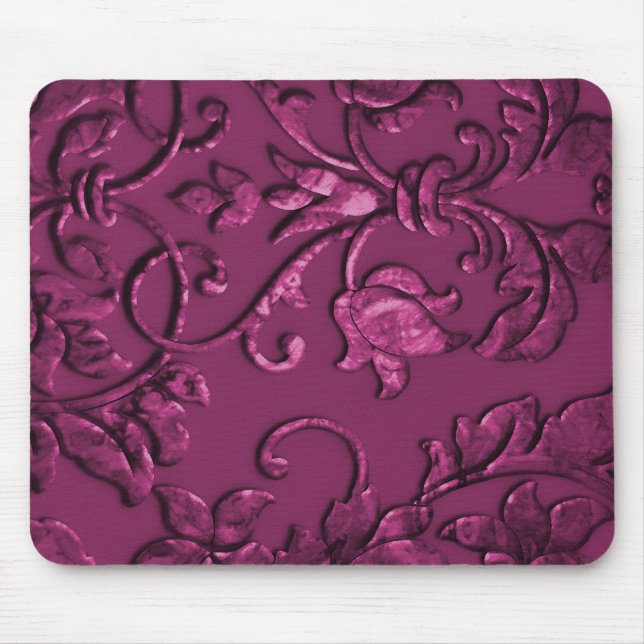 Embossed Metallic Damask Raspberry Mouse Pad (Front)
