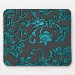 Embossed Metallic Damask, Teal Mouse Pad