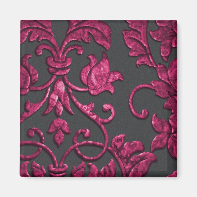 Embossed Metallic Look Damask, Magenta Magnet (Front)