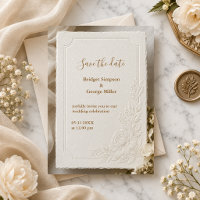Embossed modern Ivory Wedding Peony Florals